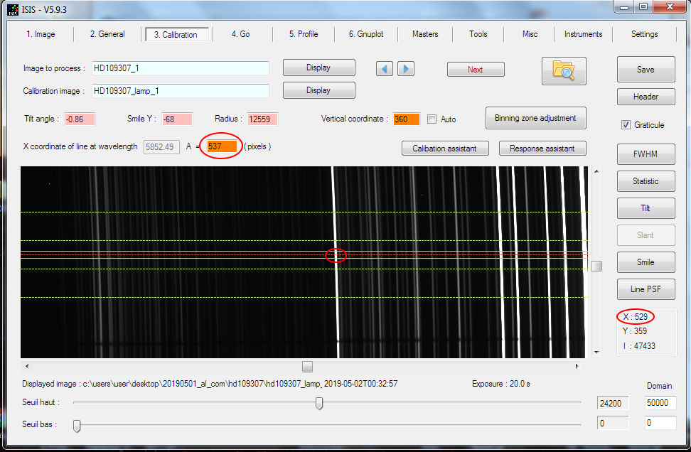 Had to use reference line position from  the corrected image for the calibration to run correctly