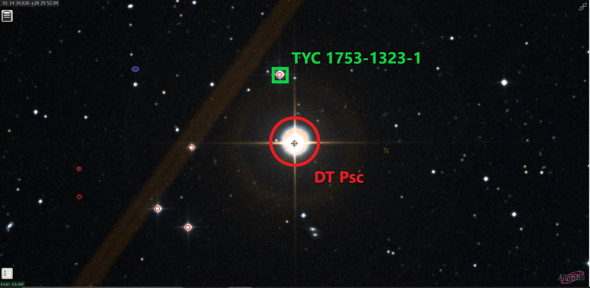 Champ DT Psc_SIMBAD_legende.png (1.33 MiB) Viewed 36389 times Image of the field (Aladin)